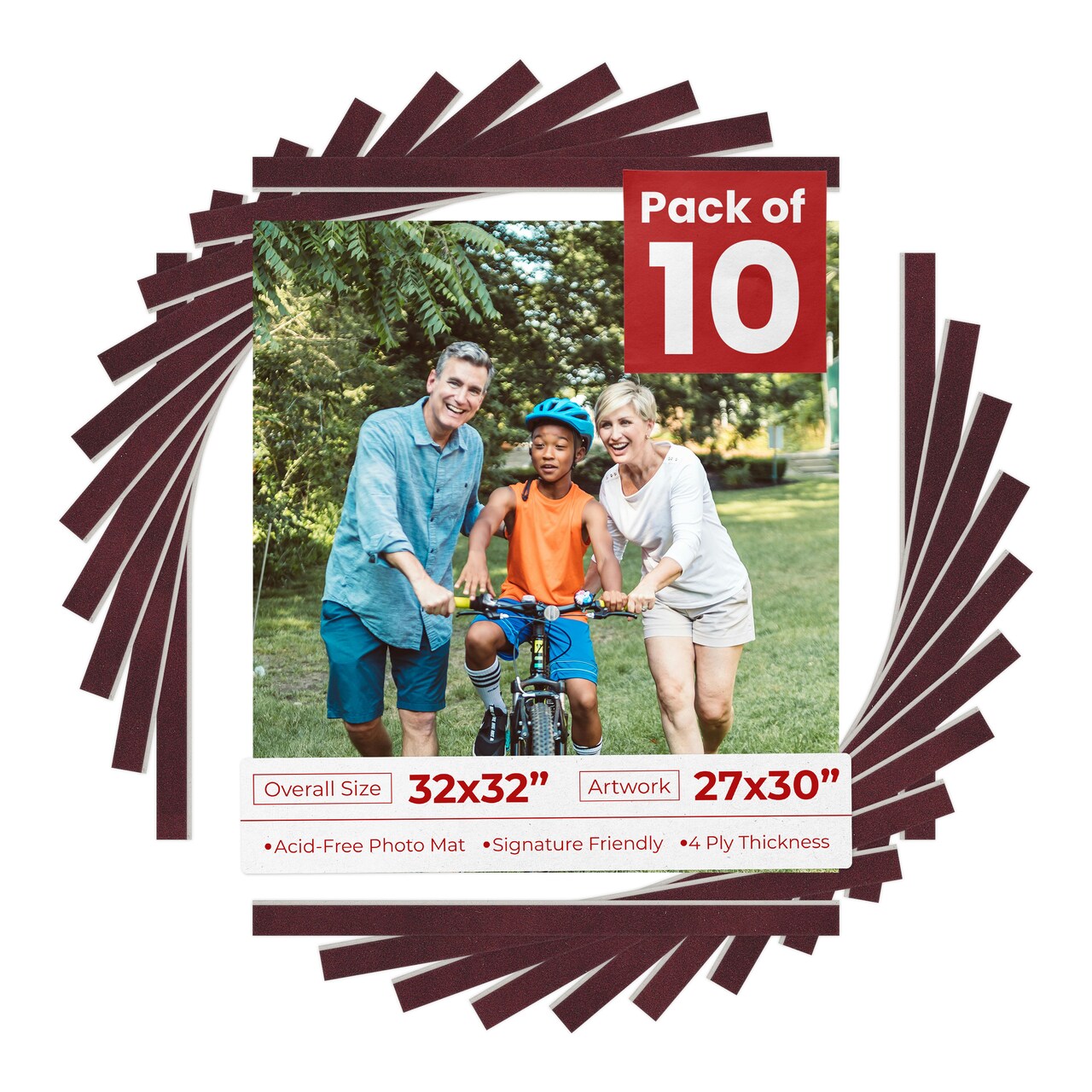 Dark Red Suede Mat Board for 32x32 Frames - Fits 27x30 Photos
